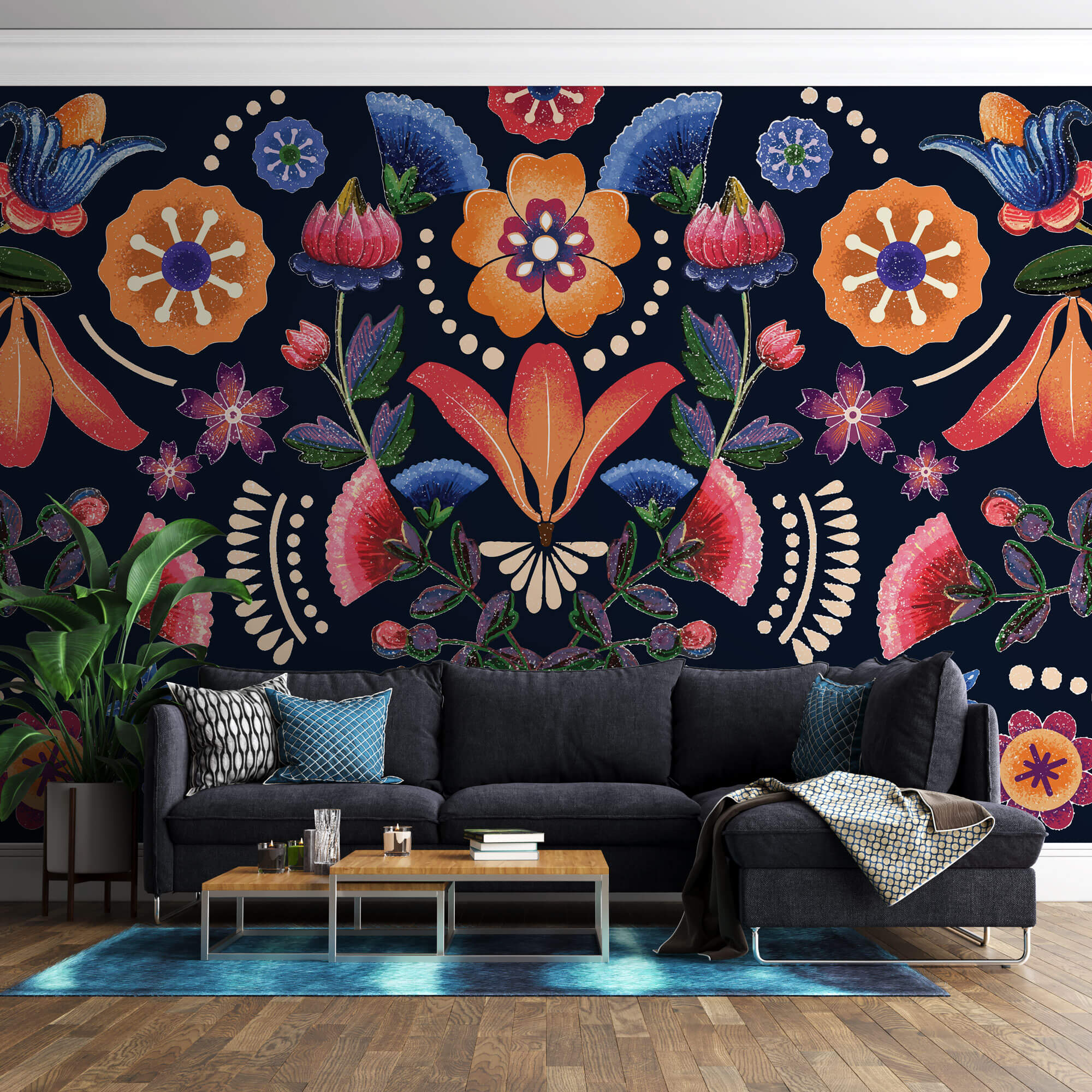 Tapet Personalizat Floral cu model floral de inspiratie tribala - TRIBAL FLOWERS
