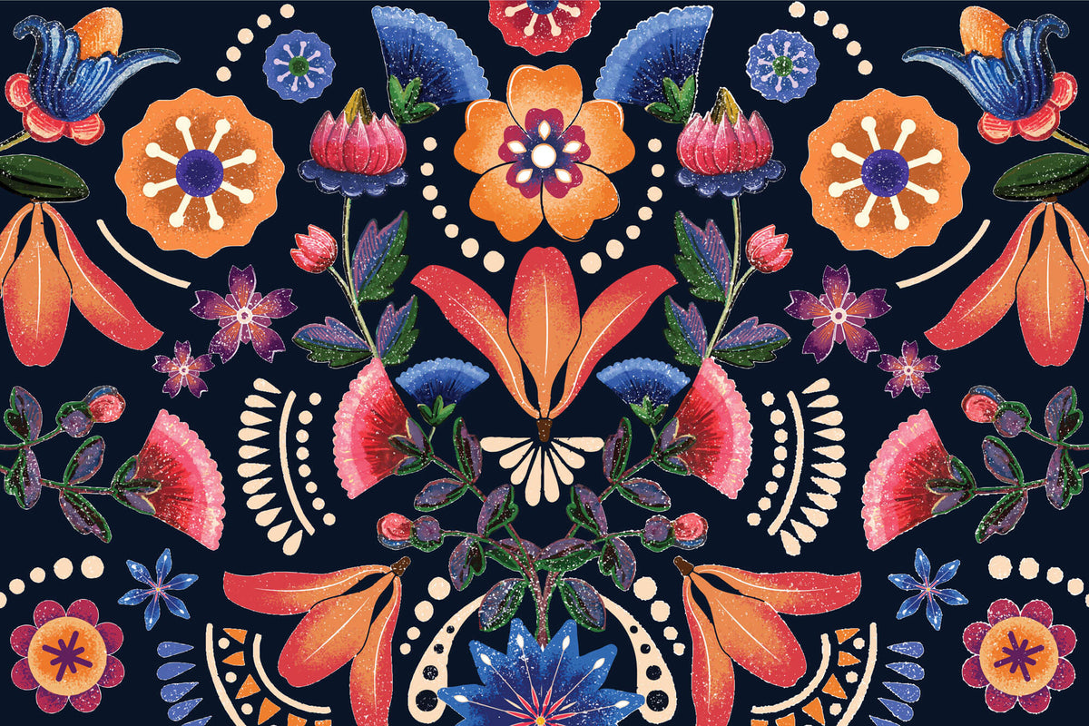 Tapet Personalizat Floral cu model floral de inspiratie tribala - TRIBAL FLOWERS