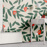 Tapet Personalizat Floral cu model floral in culori vibrante de verde si rosu - VIBRANT FLORAL PATTERN