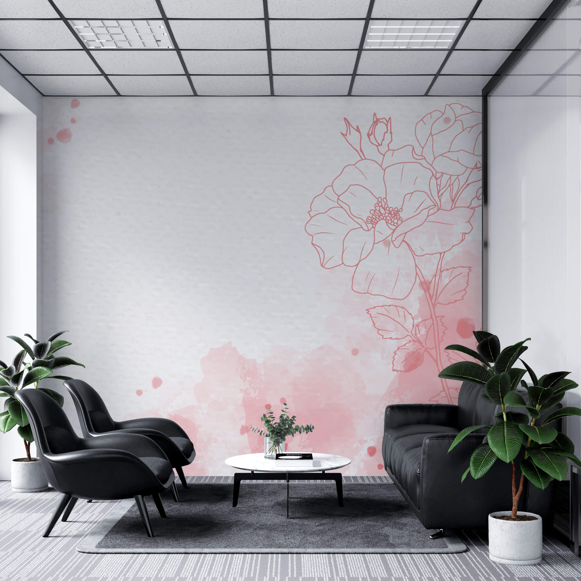 Tapet Personalizat Floral cu flori in pictura watercolor in nuante de roz - PINK WATERCOLOR PAPER