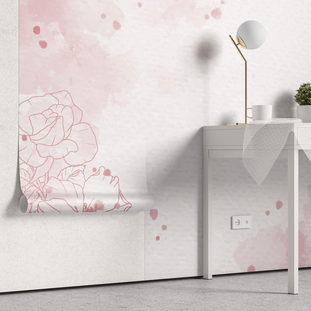 Tapet Personalizat Floral cu flori in pictura watercolor in nuante de roz - PINK WATERCOLOR PAPER