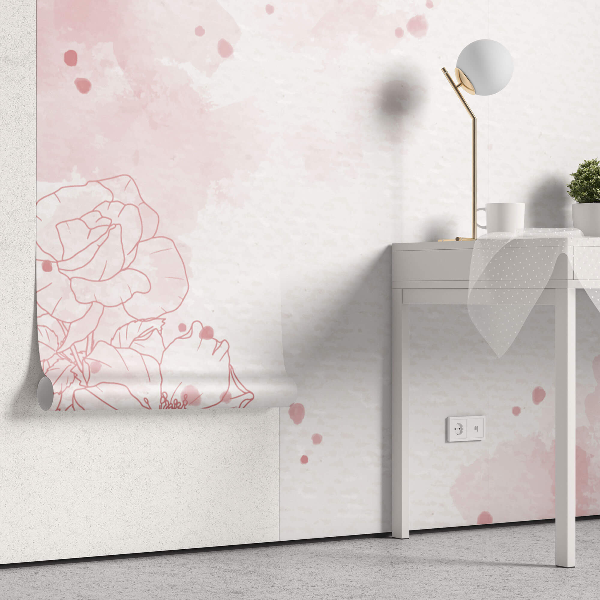 Tapet Personalizat Floral cu flori in pictura watercolor in nuante de roz - PINK WATERCOLOR PAPER