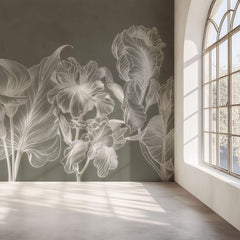 Tapet Personalizat Floral cu flori luminescente albe - LUMINESCENT FLOWERS