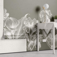 Tapet Personalizat Floral cu flori luminescente albe - LUMINESCENT FLOWERS