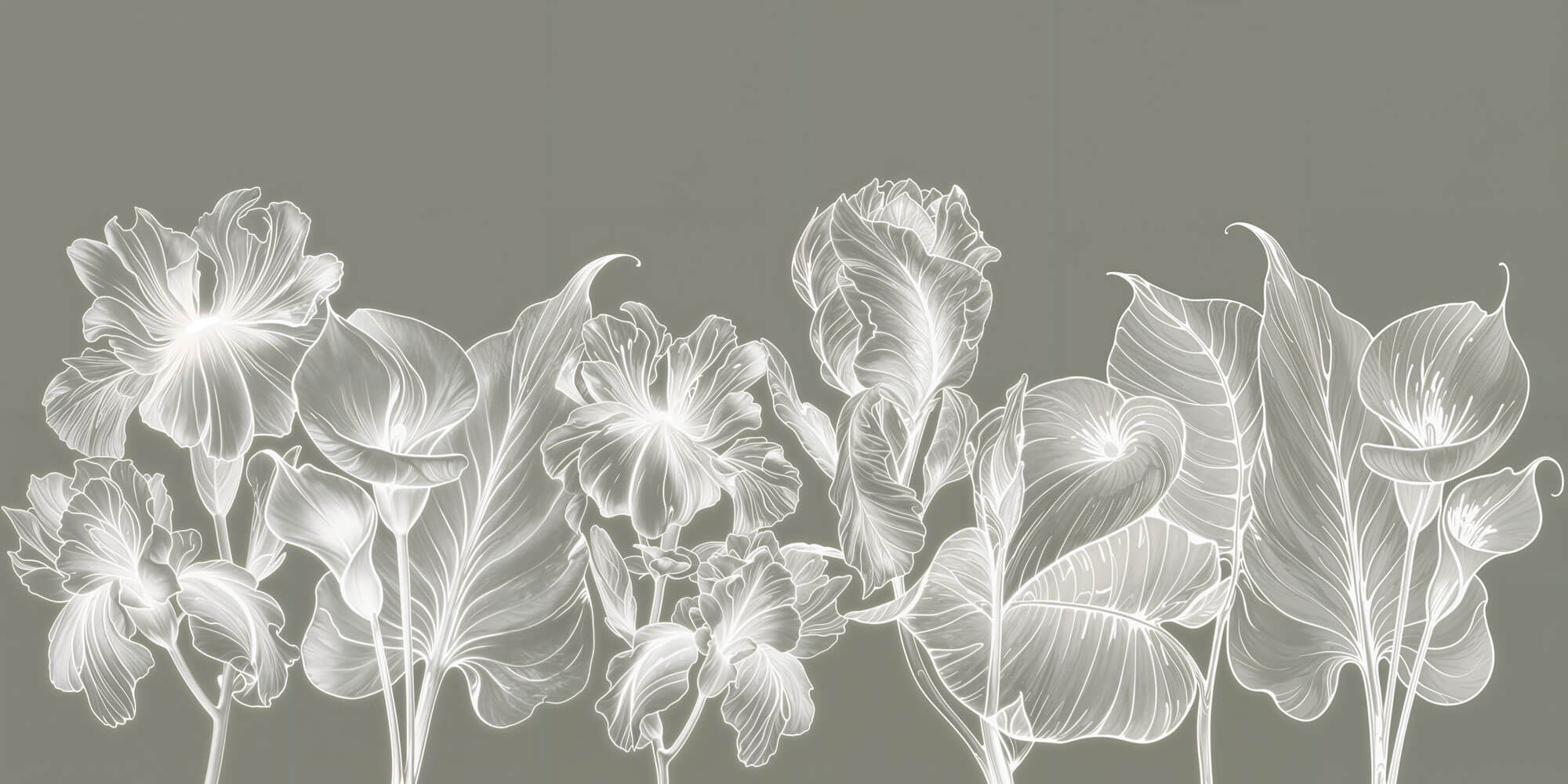 Tapet Personalizat Floral cu flori luminescente albe - LUMINESCENT FLOWERS