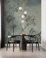 Tapet Personalizat Floral cu flori in fundal de plaster in nuante de verde - ABSTRACT FLOWER DESIGN