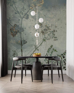 Tapet Personalizat Floral cu flori in fundal de plaster in nuante de verde - ABSTRACT FLOWER DESIGN