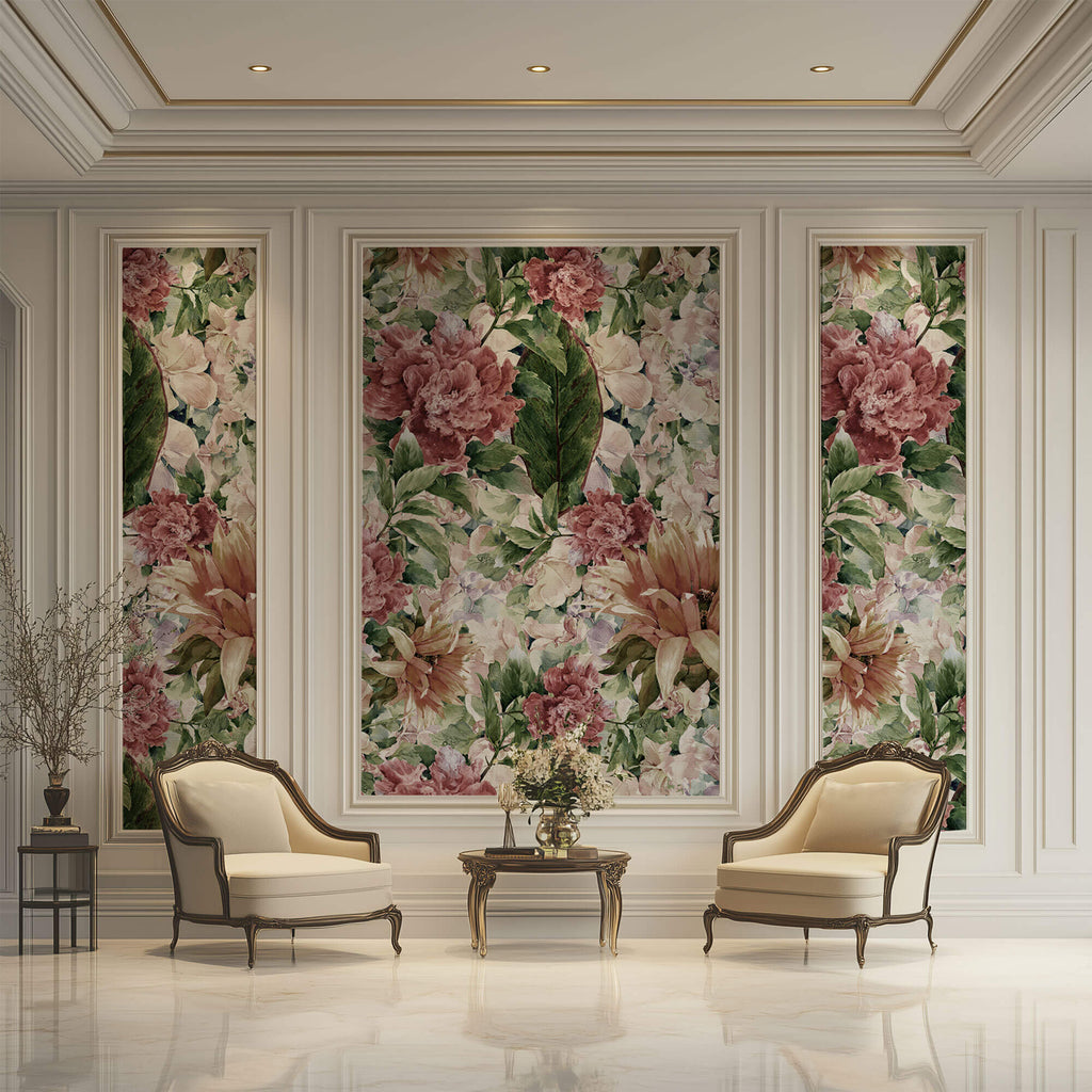 Tapet Personalizat Floral cu pictura florala si textura de hartie - WATERCOLOR FLORAL MURAL