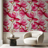 Tapet Personalizat Floral cu flori de magnolie in nuante de roz fucsia - FUCHSIA MAGNOLIA