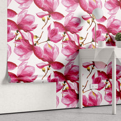 Tapet Personalizat Floral cu flori de magnolie in nuante de roz fucsia - FUCHSIA MAGNOLIA