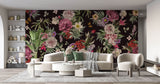 Tapet Personalizat Floral cu aranjamente florale pe un fundal maro inchis - TEXTURED FLOWER COLLAGE