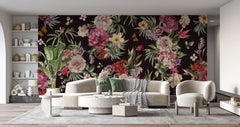 Tapet Personalizat Floral cu aranjamente florale pe un fundal maro inchis - TEXTURED FLOWER COLLAGE