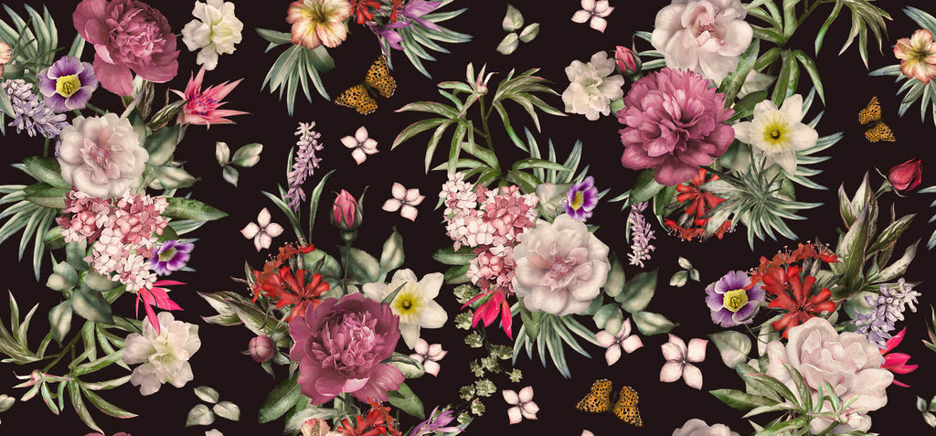 Tapet Personalizat Floral cu aranjamente florale pe un fundal maro inchis - TEXTURED FLOWER COLLAGE