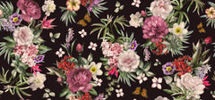 Tapet Personalizat Floral cu aranjamente florale pe un fundal maro inchis - TEXTURED FLOWER COLLAGE