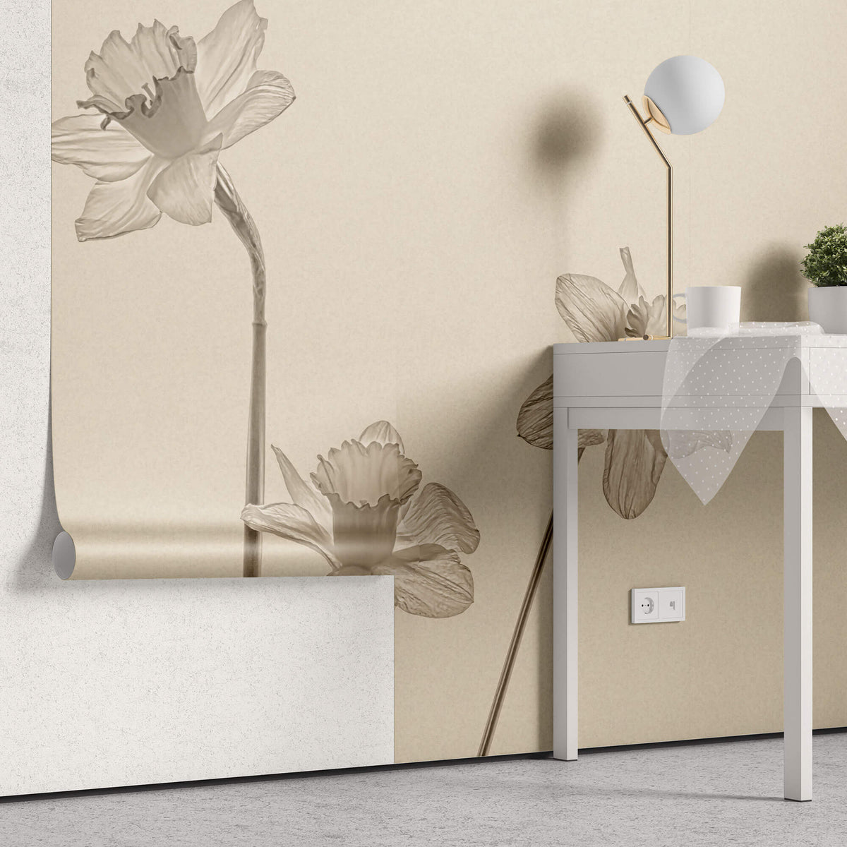 Tapet Personalizat Floral narcise cu fundal bej - DAFFODIL NEGATIVE