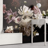 Fototapet Personalizat Floral cu aranjament floral si fluturi intr-un fundal maro inchis - FLORAL BROWN BOUQUET