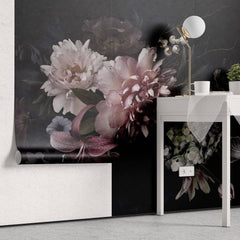 Fototapet Personalizat Floral cu aranjament floral intr-un fundal albastru inchis - DARK FLORAL BOUQUET