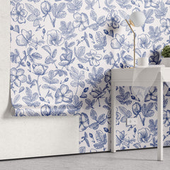 Tapet Personalizat Floral cu model floral albastru in stil olandez - DUTCH FLORAL PATTERN