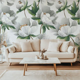 Tapet Personalizat Floral cu bujori albi infloriti - WHITE PEONY