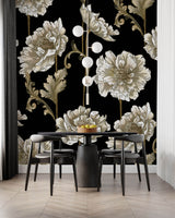 Tapet Personalizat Floral cu flori albe in stil elegant - BLACK & WHITE FLORAL PATTERN