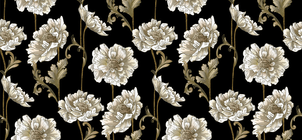 Tapet personalizat - BLACK & WHITE FLORAL PATTERN