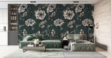 Tapet Personalizat Floral cu flori albe in stil elegant si fundal verde inchis - HAND-DRAWN ELEGANCE