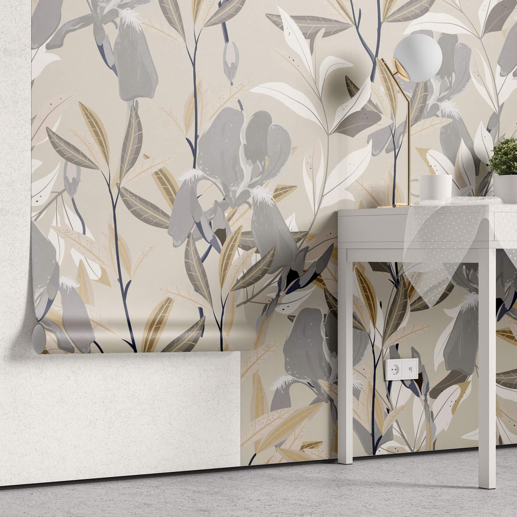 Tapet Personalizat Floral cu flori nude in nuante de gri si funal bej - SOFT NUDE FLOWERS