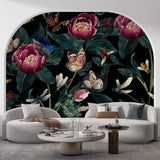 Tapet Personalizat Floral cu ilustratie florala cu plante si insecte - BEES AND FLOWERS
