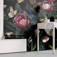 Tapet Personalizat Floral cu ilustratie florala cu plante si insecte - BEES AND FLOWERS