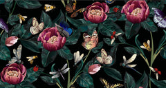 Tapet Personalizat Floral cu ilustratie florala cu plante si insecte - BEES AND FLOWERS
