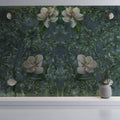 Tapet Personalizat Floral cu ilustratie florala in stil imperial cu fundal verde inchis - GRUNGE FLORAL DECOR