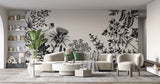 Tapet Personalizat Floral cu flori de camp desenate - MINIMALIST BLACK FLORAL