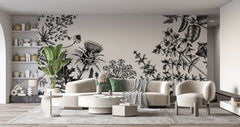 Tapet Personalizat Floral cu flori de camp desenate - MINIMALIST BLACK FLORAL