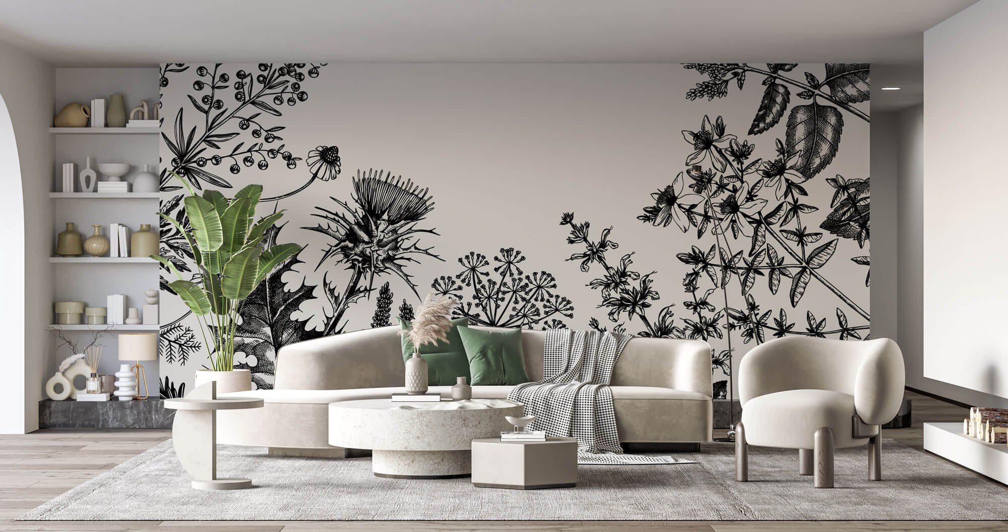 Tapet Personalizat Floral cu flori de camp desenate - MINIMALIST BLACK FLORAL