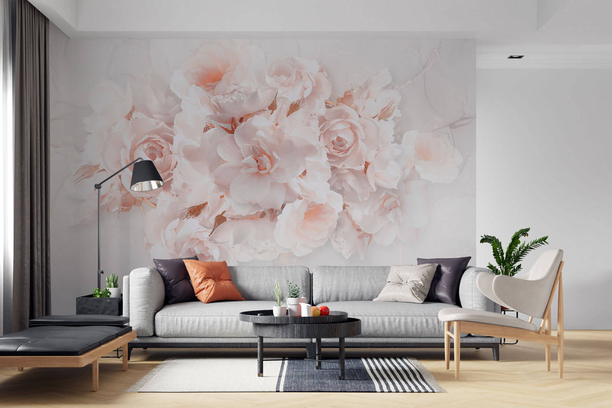 Fototapet Personalizat Floral cu trandafiri roz - WATERDROP ROSES