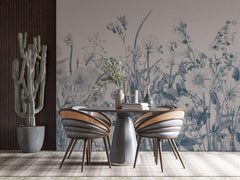 Tapet Personalizat Floral cu flori de camp in nuante albastrui - BLUE TINTED WILDFLOWERS