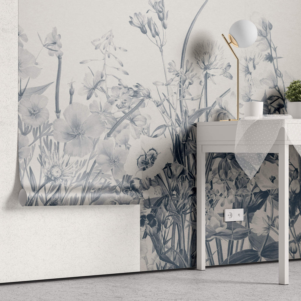 Tapet Personalizat Floral cu flori de camp in nuante albastrui - BLUE TINTED WILDFLOWERS