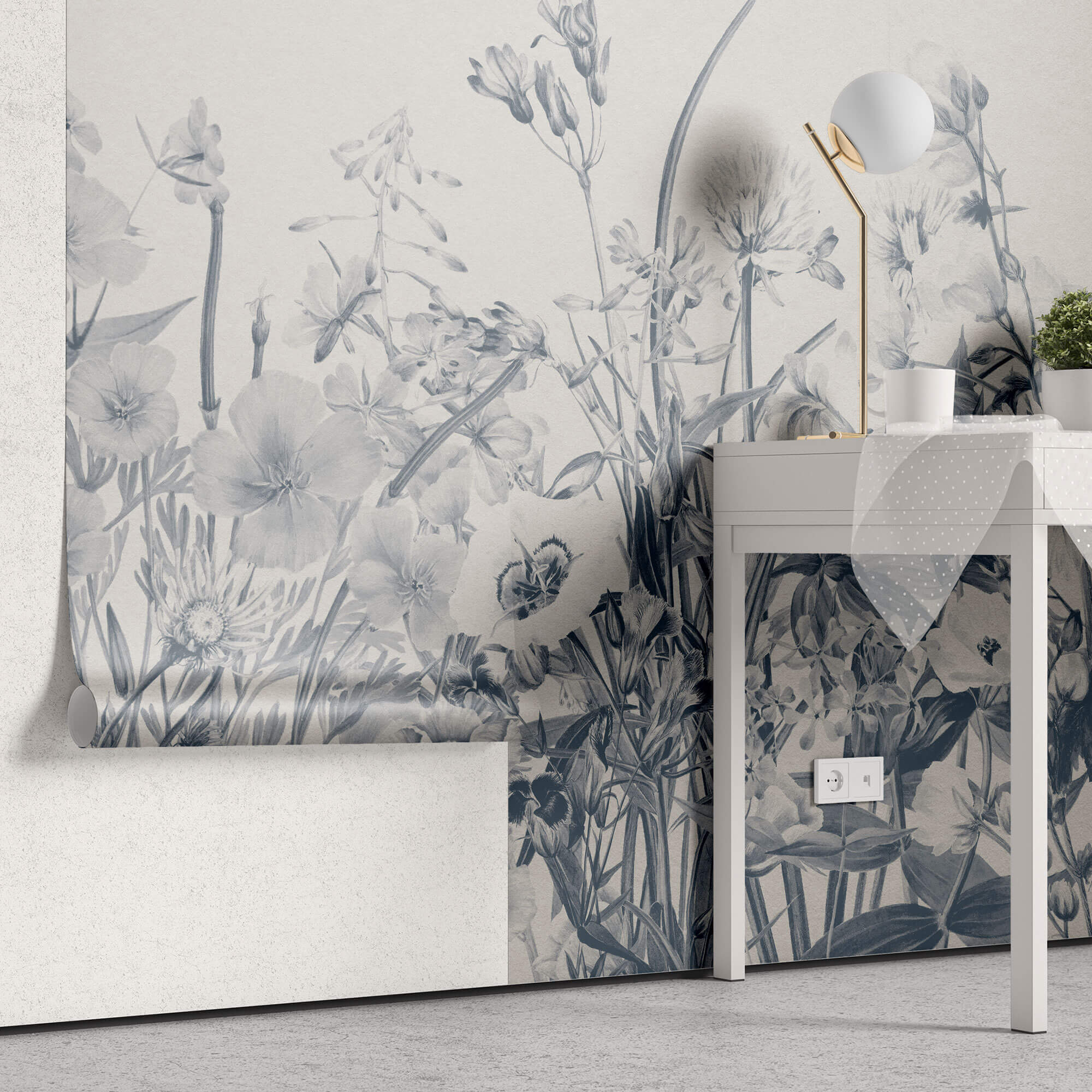 Tapet Personalizat Floral cu flori de camp in nuante albastrui - BLUE TINTED WILDFLOWERS