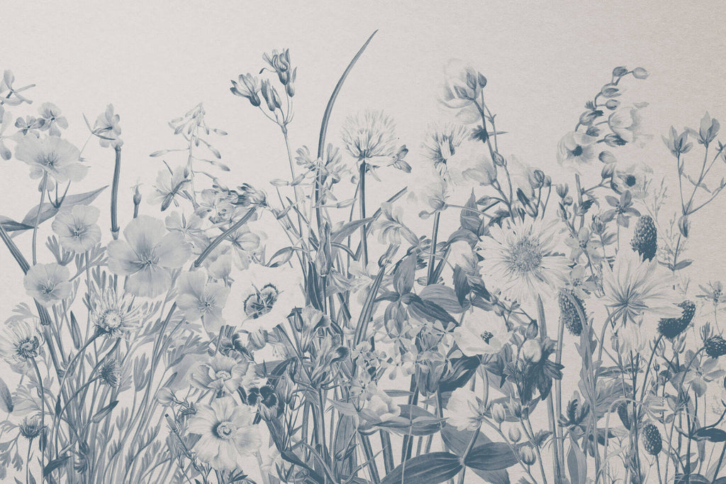 Tapet Personalizat Floral cu flori de camp in nuante albastrui - BLUE TINTED WILDFLOWERS