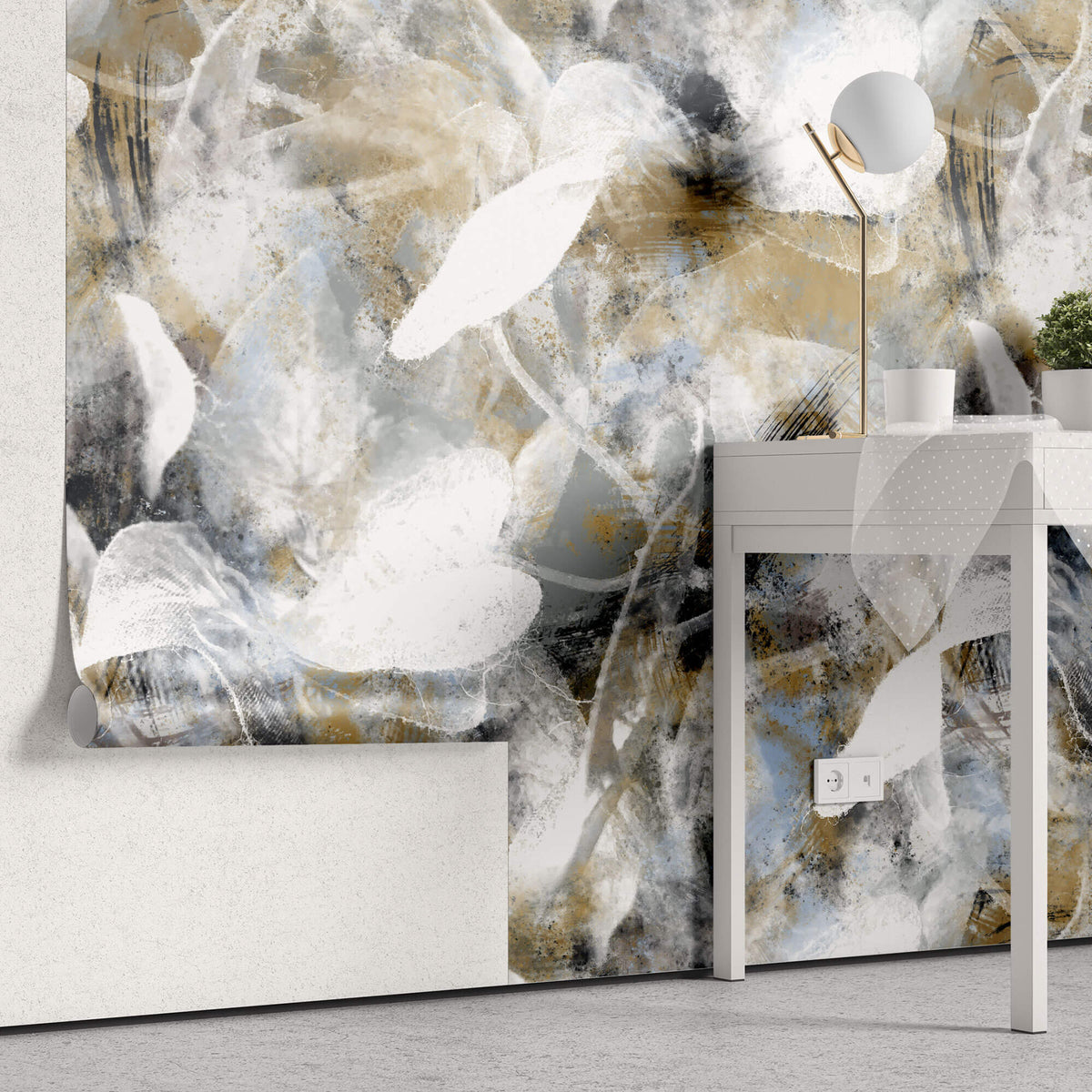 Tapet Personalizat Floral cu elemente florale abstracte in nuante de bej - ABSTRACT PETALS