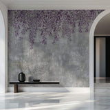 Tapet Personalizat Floral cu flori curgatoare mov pe un perete de ciment gri - CONCRETE LILA FLOWERS