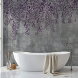 Tapet Personalizat Floral cu flori curgatoare mov pe un perete de ciment gri - CONCRETE LILA FLOWERS