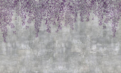 Tapet Personalizat Floral cu flori curgatoare mov pe un perete de ciment gri - CONCRETE LILA FLOWERS