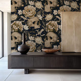 Tapet Personalizat Floral cu cranii si flori intr-un stil vintage - FLORAL SKULL