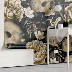 Tapet Personalizat Floral cu cranii si flori intr-un stil vintage - FLORAL SKULL