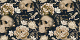 Tapet Personalizat Floral cu cranii si flori intr-un stil vintage - FLORAL SKULL