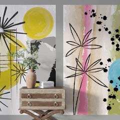 Tapet Personalizat Floral cu trei ilustratii florale in pictura abstracta - FUNKY FLOWERS