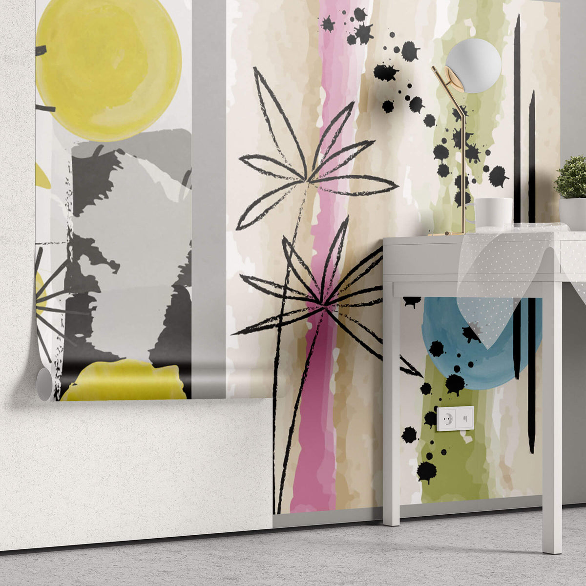 Tapet Personalizat Floral cu trei ilustratii florale in pictura abstracta - FUNKY FLOWERS