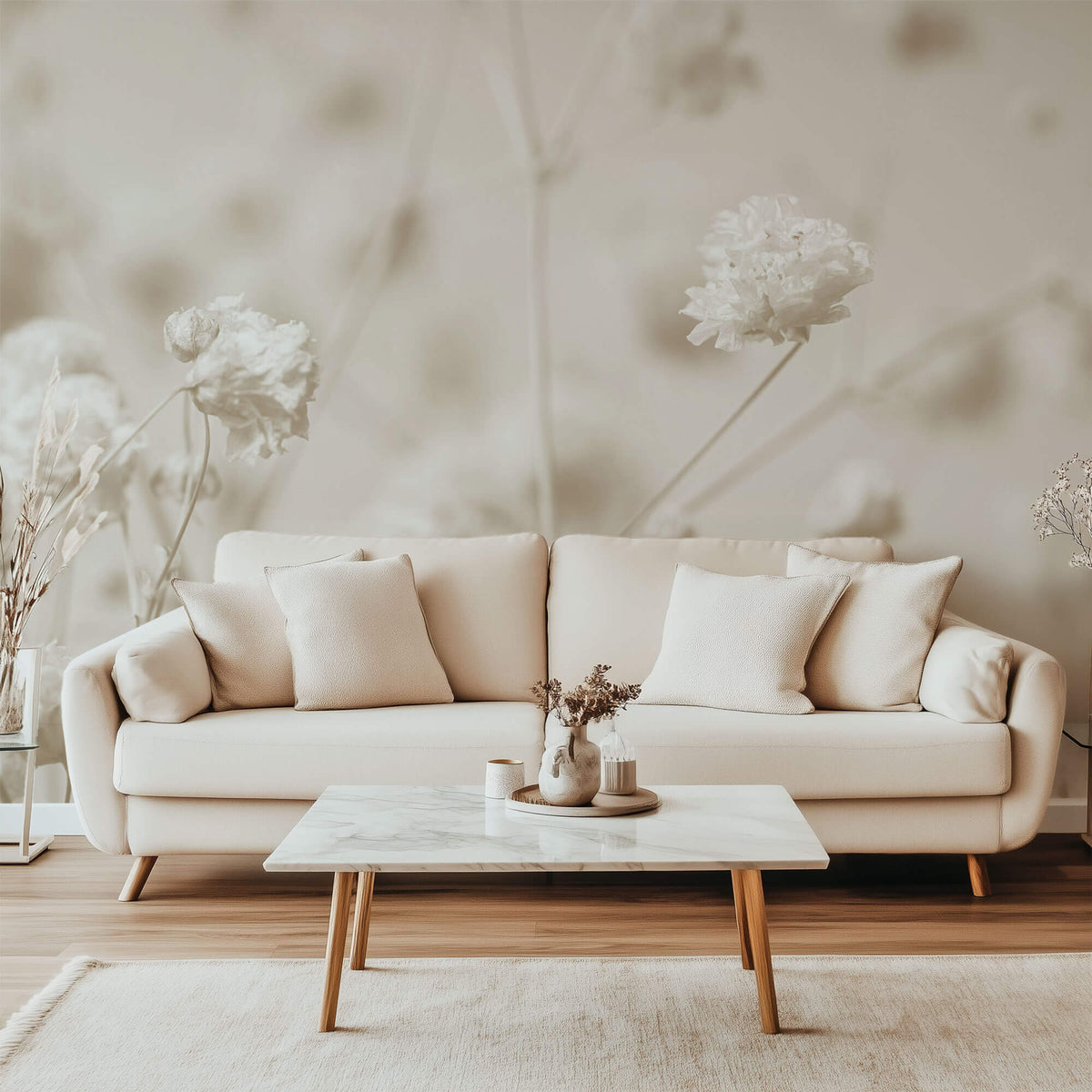 Fototapet Personalizat Floral cu floarea miresei in nuante sepia - SEPIA GYPSOPHILIA