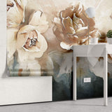 Tapet Personalizat Floral cu flori pictate in nuante de crem si albastru - CARAMEL ROSES